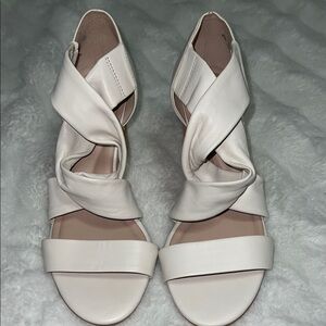 Preston & York White and Tan Wedge Sandals with Strappy Design